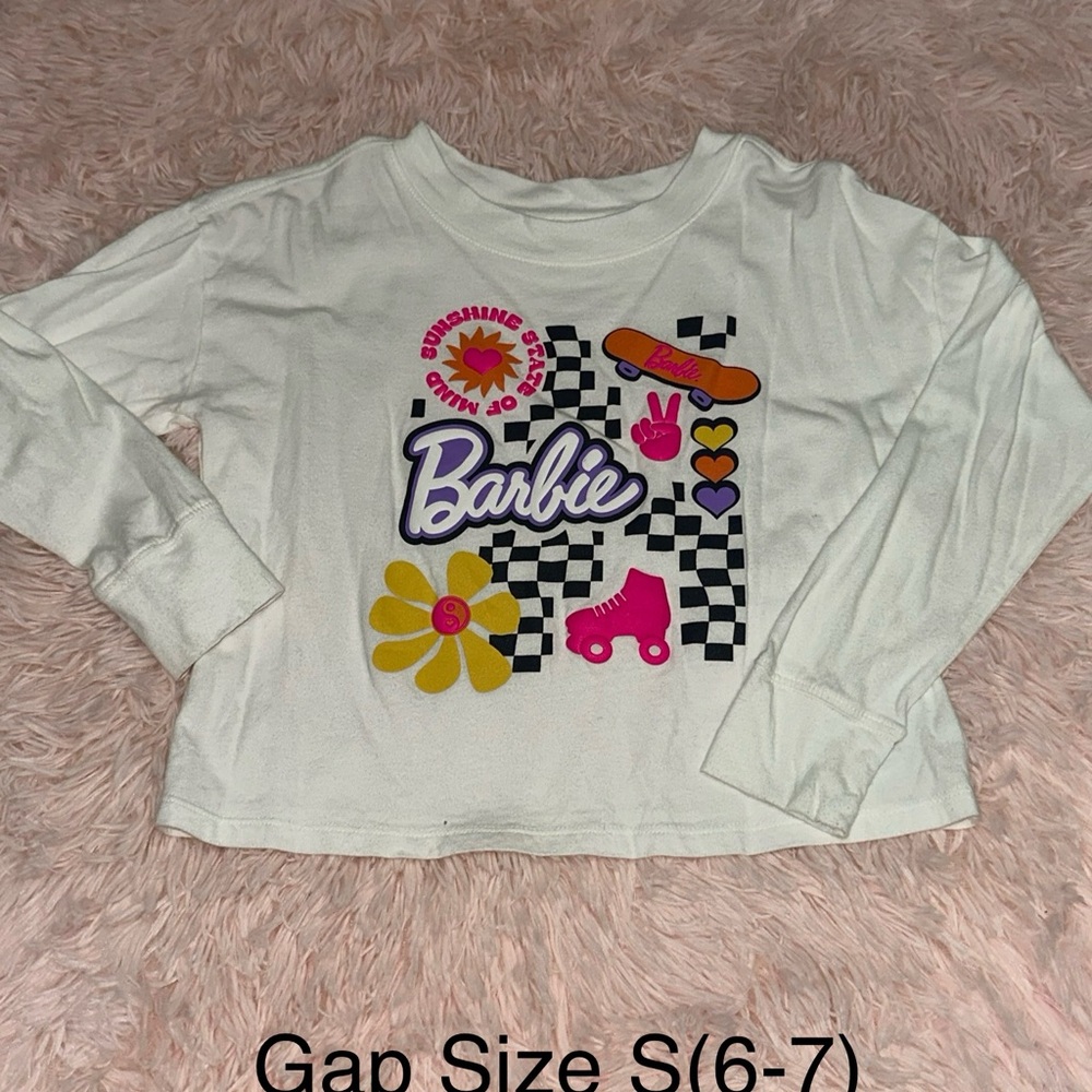Barbie Kids Long Sleeve Tee - Cream with Colorful Graphics